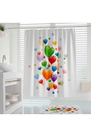 Badezimmer-Vorhang-Set mit bunten Luftballons – Badematte mit rutschfester Unterseite und Duschvorhang-Set – Türschwellenmatte - 3