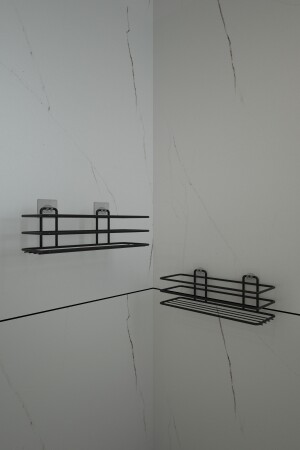 Badezimmerregal mit Klebehaken, mattschwarz, Badezimmer-Duschaufhänger, 2 Stück, AAB001 - 3