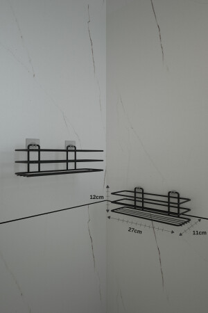 Badezimmerregal mit Klebehaken, mattschwarz, Badezimmer-Duschaufhänger, 2 Stück, AAB001 - 4