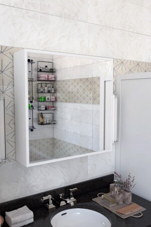 Badezimmerschrank mit 2 Türen, Spiegel, Mehrzweck-Badezimmerschrank MNTY0000290 - 4