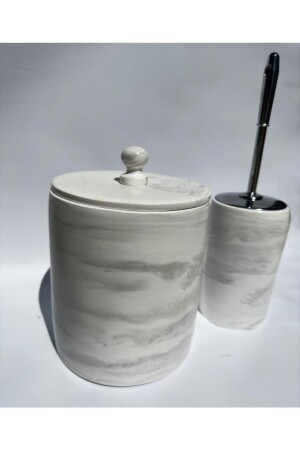 Badezimmerset mit Marmormuster, Mülleimer und Bürste - Mry Dekor