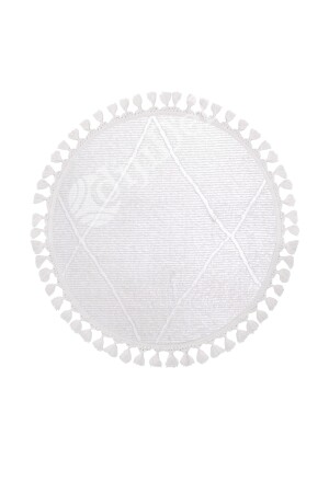 Badezimmerteppich im Bohemian-Stil, rund, mit Fransen, Baumwolle, weiß, 80 x 80 cm, RELIEF-WHITE-ROUND-FRINGED-80X80Y - 3