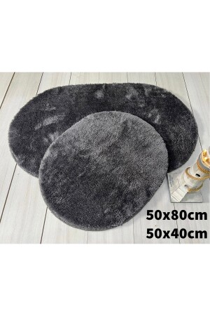 Badezimmerteppich Plüsch-Fleece-Teppich 2er-Pack Oval Anthrazit 2er-Pack ovaler Anthrazit - 1