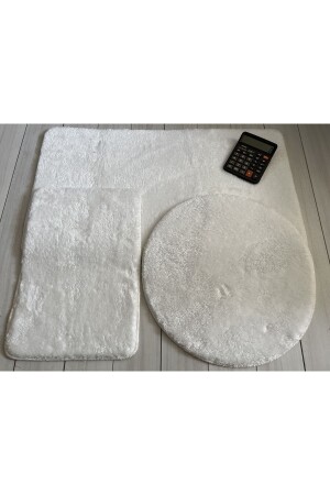 Badezimmerteppich, Plüsch-Fleece-Teppich, WC-Sitz-Set, Weiß - 1