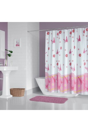 Badezimmervorhang 1x240x200 Einzelflügel-Duschvorhang mit Ring Geschenk 6020 Pink BAPJAC6020PM240 - 1