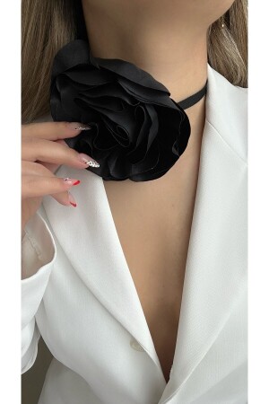 Bağcıklı Kumaş Çiçek Choker Kolye Gül Kolye - 2