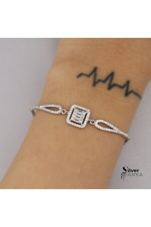 Baguette-Armband aus 925er-Sterlingsilber mit quadratischem Muster - 2