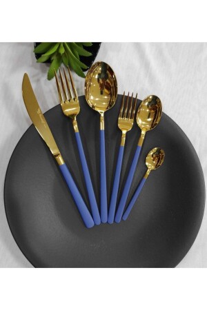 Bahama 24-teiliges blaues Titan-Gold-Gabel-Löffel-Messer-Set CMDSGYÇ14 - 1