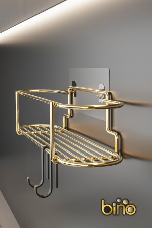 Baharatlık Lüks Metal Gold Mutfak Rafı Banyo Rafı Yapışkanlı Kancalı Şık Tasarım Tuzluk Askılık TYC00739490379 - 8