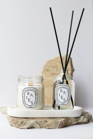 Baies Kokulu Ahsap Fitilli Mum Ve Oda Kokusu Seti (tabak Dahil) 0001-AP - a&p