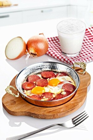 Bakır Tava Sahan Seti Omlet Yumurta Menemen Kuymak Sahanı 3 Lü 003234323 - 1