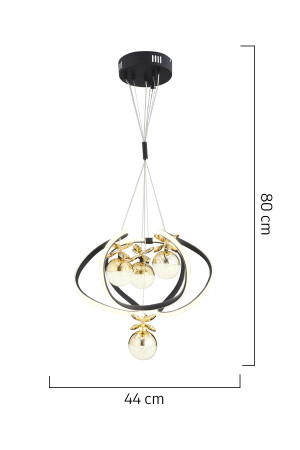 Balca 4'lü Siyah Gold 3 Renkli 50 Watt Ledli Modern Oturma Odası, Koridor, Salon Led Avize 4044-04-BL-GL - 6