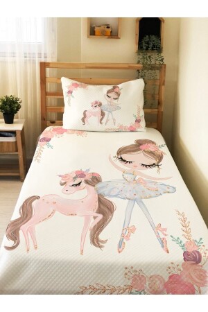 Balerin Ve Unicorn Desenli Bebek Ve Çocuk Baskılı Tek Kişilik Pike Takımı 160x230 Beyaz 35736 - 2