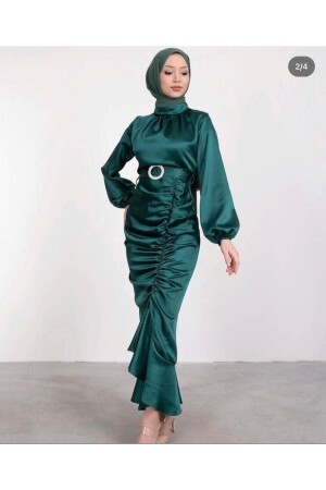 Balık Büzgülü Saten Elbise - Deywearst