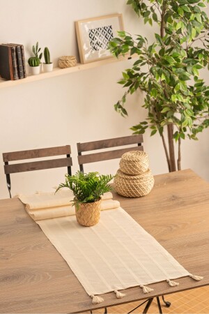 balıksırtı desen el püsküllü runner - Buldan Csn Tekstil