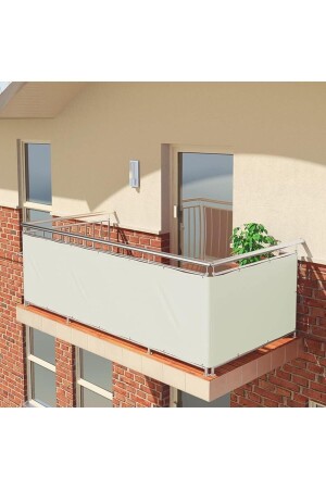 Balkon Demiri Perdesi Korkuluk Perdesi Düz KREM Her ölçüde BOY X EN Metal Halkalı - 1