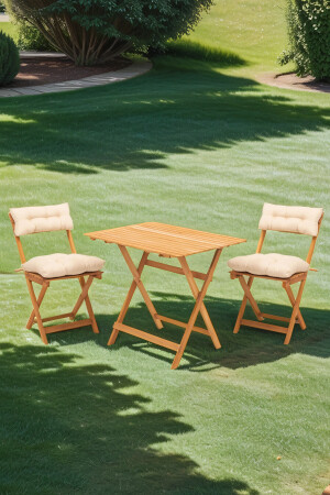 Balkon Garten Küche 3-teiliges Bistro-Set Klapptisch-Stuhl mit Rückenlehne und Sitzkissen 60x80 Tisch Mey2345221 - 1