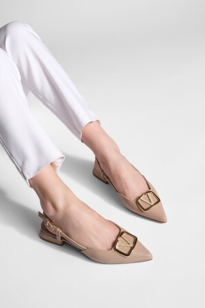 Ballerinas mit spitzer Zehenpartie und offener Schnalle für Damen, Farsi-Beige - 4