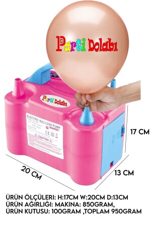 Ballonaufblasmaschine mit doppeltem Ausgang – elektrische Ballonpumpe 73005, rosa, blau - 3