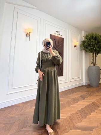 Balon Kol Drapeli Elbise - Haki - Nuuwears