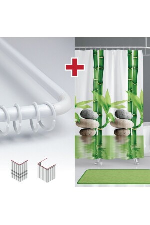 الستائر الحمامات مع هنجر الهدية 180x200 سم الستائر الحمامات الخضراء ذات الجناح الواحد، L المجموعة مع الهدية L المجموعة - Tropikhome