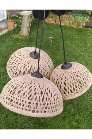 Bambu Hasır Rattan Avize Özel Tasarım Avize 33x18 Cm Duy Dahil MELEK13 - 8