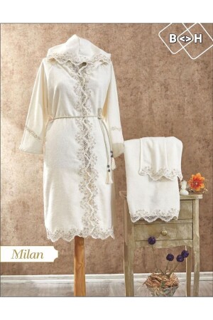 Bambu Havlu FransIz Dantelli Lüks Kadın Bornoz Takımı Seti - Baladi Home