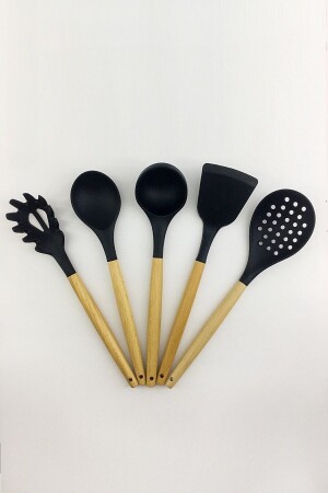 Bambu Saplı Silikon 5 Parça Servis Seti (kepçe-spatula-makarna-kevgir-kaşık) TYC00543641407 - 2