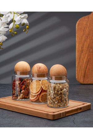 Bambusdeckel, 3-teiliges Glasgefäß-Set, Snackschale und Gewürzglas-Set, 0,8 Liter, 01 - Demirhan Home