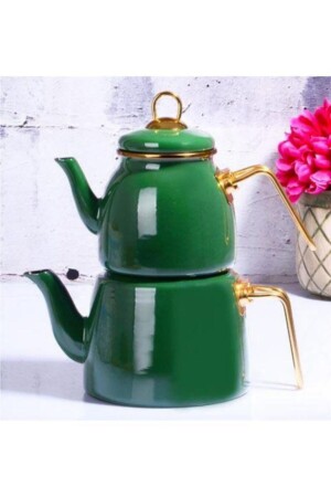 Bambum Taşev Emaye Yeşil Çaydanlık Takımı - Kurev