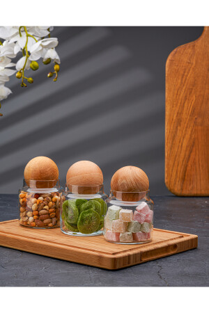 Bambusdeckel, 3-teiliges Glasgefäß-Set, Snackschale und Gewürzglas-Set, 0,50 Liter, 01 - 2