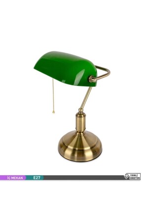 Banker Masa Lambası Yeşil Cam Eskitme Gövde E27 Duy - Ack