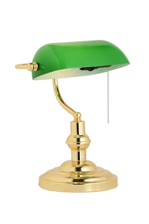 Banker Tischlampe, goldfarben, grünes Glas - 1