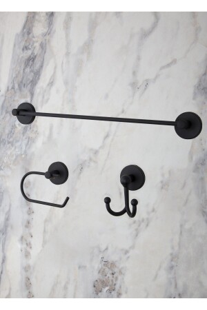 Banyo Aksesuar Seti, Siyah, Düz Havluluk, Tuvalet Kağıtlığı, Bornozluk - Mat Siyah evn6005-02BD - evina