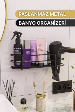 Banyo Aksesuarları Banyo Düzenleyici Yapışkanlı Saç Kurutma Makinesi Fön Makinesi Organizer Raf - 6