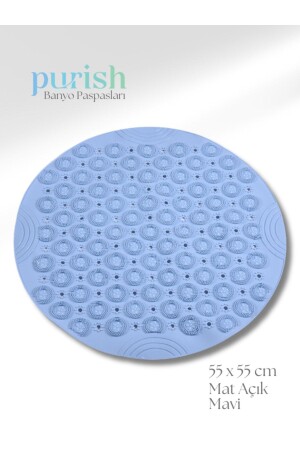 | Banyo Duş İçin Vantuzlu Kaydırmaz, Su Drenajlı, Masaj Noktalı Paspas - Mat Mavi -55x55cm 237190241 - 2