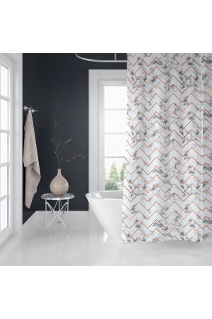 Banyo Duş Perdesi 5705 Mavi 180x200 Perde Borusu Askı Aparatı 120x200 Hediyeli - 2