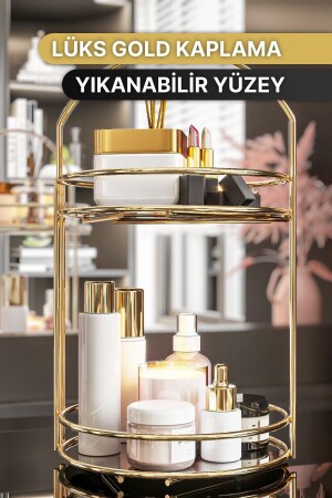 Banyo Düzenleyici 2 Katlı 40 CM Gold Lüks Düzenleyici Organizer Banyo Rafı Şampuanlık Dekoratif - 4