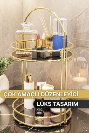 Banyo Düzenleyici 2 Katlı 40 CM Gold Lüks Düzenleyici Organizer Banyo Rafı Şampuanlık Dekoratif - 6