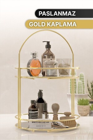 Banyo Düzenleyici 2 Katlı 40 CM Gold Lüks Düzenleyici Organizer Banyo Rafı Şampuanlık Dekoratif - 7