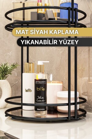 Banyo Düzenleyici 2 Katlı 40CM Siyah Lüks Düzenleyici Organizer Banyo Rafı Şampuanlık Dekoratif - 4