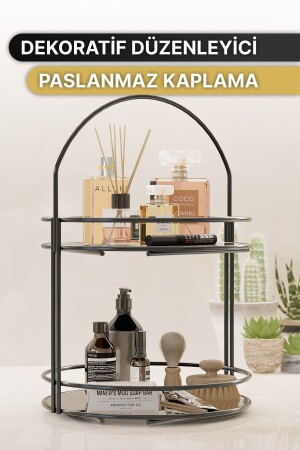 Banyo Düzenleyici 2 Katlı 40CM Siyah Lüks Düzenleyici Organizer Banyo Rafı Şampuanlık Dekoratif - 5