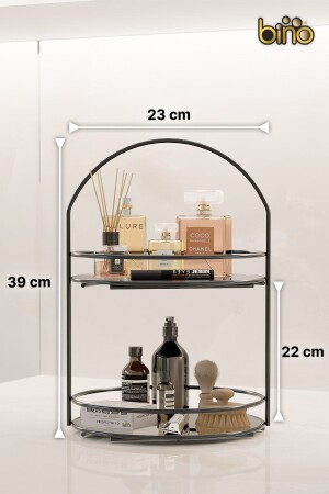 Banyo Düzenleyici 2 Katlı 40CM Siyah Lüks Düzenleyici Organizer Banyo Rafı Şampuanlık Dekoratif - 7