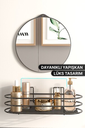 Banyo Düzenleyici 2 Li Set Ayna ve Organizer Yapışkanlı Lüks Tasarım Ayna Kozmetik Rafı - 5