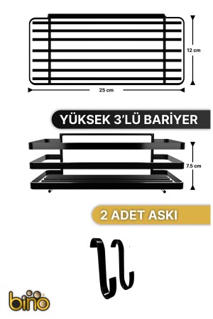 Banyo Düzenleyici Şampuanlık Sabunluk 1 ADET Lamalı Yapışkanlı 2 Askılı Duş Rafı Organizer - 4