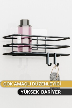 Banyo Düzenleyici Şampuanlık Sabunluk 1 ADET Lüks Metal Yapışkanlı 2 Askılı Duş Rafı Organizer - 3