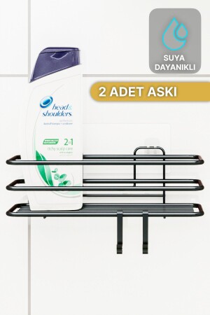 Banyo Düzenleyici Şampuanlık Sabunluk 1 ADET Lüks Metal Yapışkanlı 2 Askılı Duş Rafı Organizer - 4