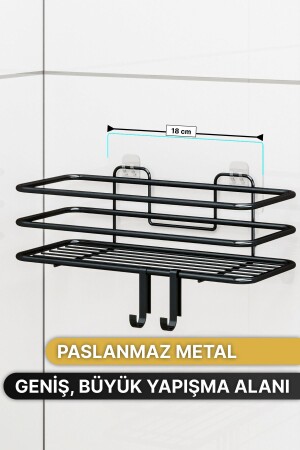 Banyo Düzenleyici Şampuanlık Sabunluk 1 ADET Lüks Metal Yapışkanlı 2 Askılı Duş Rafı Organizer - 7