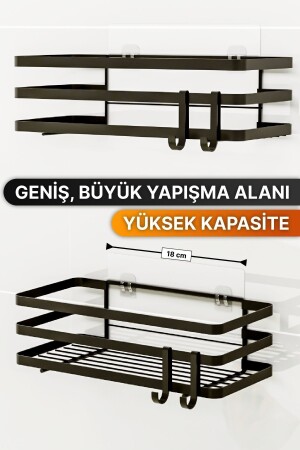 Banyo Düzenleyici Şampuanlık Sabunluk 2 Li Set Lamalı Yapışkanlı 4 Askılı Duş Rafı Organizer - 9