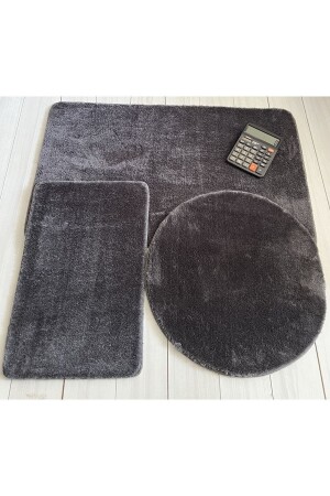 Banyo Halısı Peluş Post Halı Klozet Takımı Antrasit 60x100-60x60-40x60 Büyük - Bünyan Halı